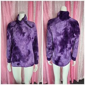 Green Tea Purple Tye-dye Mock Neck Fleece Pullover Size Medium